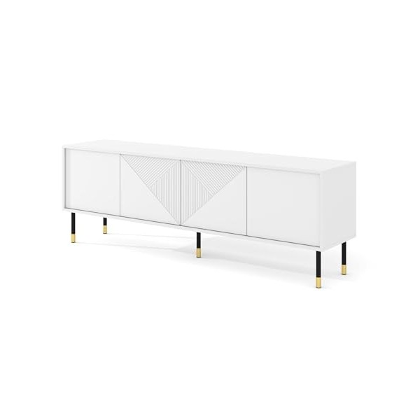 Homlando Woody White Meuble TV moderne 4D 180 cm - Meuble TV moderne avec façade en MDF fraisé - Meuble bas avec 4 portes pou