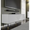 Homlando Woody White Meuble TV moderne 4D 180 cm - Meuble TV moderne avec façade en MDF fraisé - Meuble bas avec 4 portes pou