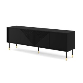 Homlando Woody Black Meuble TV moderne 4D 180 cm - Meuble TV moderne avec façade en MDF fraisé - Meuble bas avec 4 portes pou