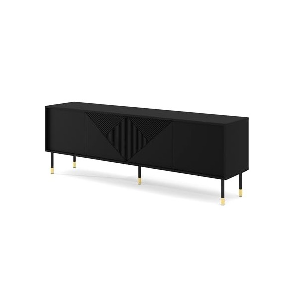 Homlando Woody Black Meuble TV moderne 4D 180 cm - Meuble TV moderne avec façade en MDF fraisé - Meuble bas avec 4 portes pou