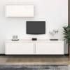 JUNZAI Meubles TV 3 pcs Blanc Bois Massif de pin,Meuble TV,Table Basse Salon Meuble TV,Table Basse LED Couleurs