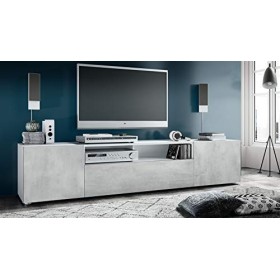 Vladon Buffet Bas Mogan, Meuble TV avec 2 Portes, 1 clapet et 1 Compartiment Ouvert, Blanc Mat/Aspect Béton Oxyde 181 x 39 x
