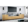 Vladon Buffet Bas Mogan, Meuble TV avec 2 Portes, 1 clapet et 1 Compartiment Ouvert, Blanc Mat/Chêne Nature 181 x 39 x 35 cm