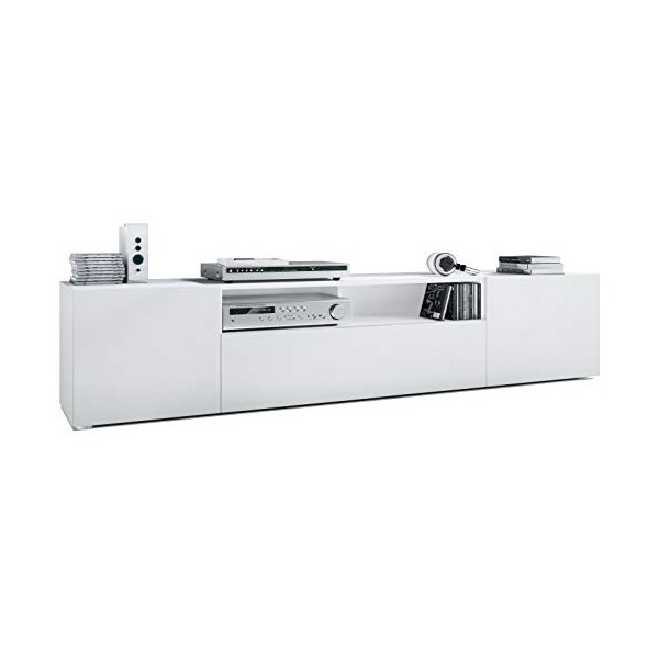 Vladon Buffet Bas Mogan, Meuble TV avec 2 Portes, 1 clapet et 1 Compartiment Ouvert, Blanc Mat/Blanc Mat 181 x 39 x 35 cm 