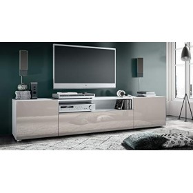 Vladon Buffet Bas Mogan, Meuble TV avec 2 Portes, 1 clapet et 1 Compartiment Ouvert, Blanc Mat/Gris Sable Haute Brillance 18