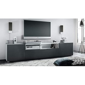 Vladon Buffet Bas Mogan, Meuble TV avec 2 Portes, 1 clapet et 1 Compartiment Ouvert, Blanc Mat/Noir Mat 181 x 39 x 35 cm 