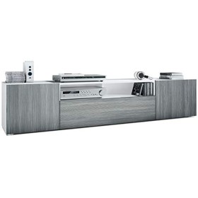 Vladon Buffet Bas Mogan, Meuble TV avec 2 Portes, 1 clapet et 1 Compartiment Ouvert, Blanc Mat/Avola-Anthracite 181 x 39 x 3