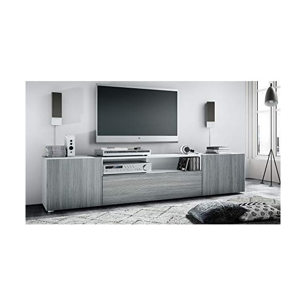 Vladon Buffet Bas Mogan, Meuble TV avec 2 Portes, 1 clapet et 1 Compartiment Ouvert, Blanc Mat/Avola-Anthracite 181 x 39 x 3