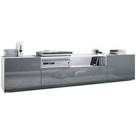 Vladon Buffet Bas Mogan, Meuble TV avec 2 Portes, 1 clapet et 1 Compartiment Ouvert, Blanc Mat/Gris Haute Brillance 181 x 39