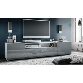 Vladon Buffet Bas Mogan, Meuble TV avec 2 Portes, 1 clapet et 1 Compartiment Ouvert, Blanc Mat/Gris Haute Brillance 181 x 39