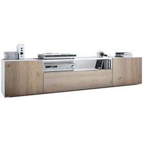 Vladon Buffet Bas Mogan, Meuble TV avec 2 Portes, 1 clapet et 1 Compartiment Ouvert, Blanc Mat/Chêne Nordique 181 x 39 x 35 