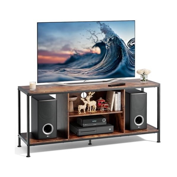 Bealife Meuble TV, Banc TV avec Compartiment de Rangement, Design Industriel, Table TV pour téléviseur jusquà 65 Pouces avec