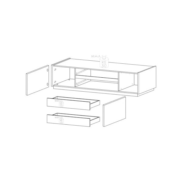 Tousmesmeubles Meuble TV 2 Portes 2 tiroirs Bronze/Chêne Noisette - Imola - L 205 x l 40 x H 44 cm - Neuf