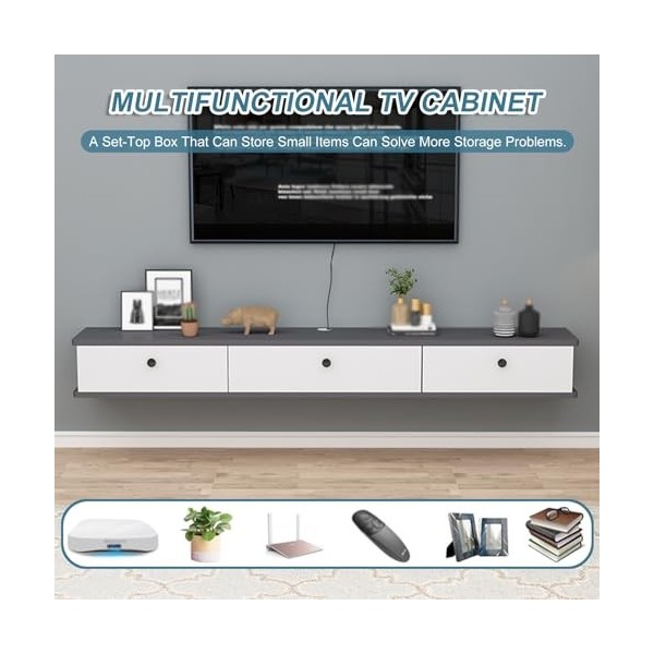 Meuble TV Suspendu, Meuble Mural pour Petit Appartement, Centre De Divertissement Mural, Grand Meuble De Rangement, pour Cham