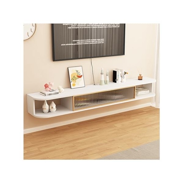 Meuble TV avec Porte Vitrée, Meuble TV Suspendu, Meuble De Divertissement, Console Multimédia De Salon, Meuble De Rangement p