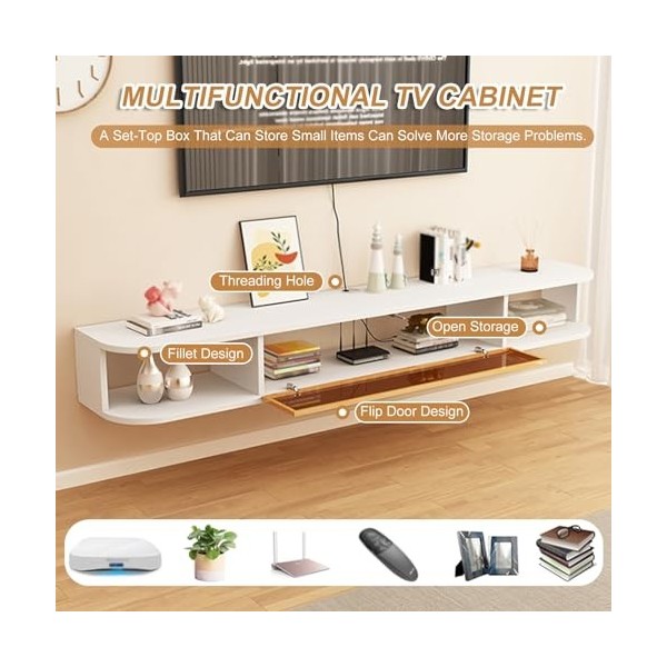 Meuble TV avec Porte Vitrée, Meuble TV Suspendu, Meuble De Divertissement, Console Multimédia De Salon, Meuble De Rangement p