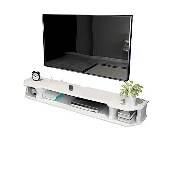 EsEntL Étagère Flottante pour Meuble TV, Console multimédia pour décodeur 90/120/130 cm, Meuble TV en Bois Blanc, adaptée au 