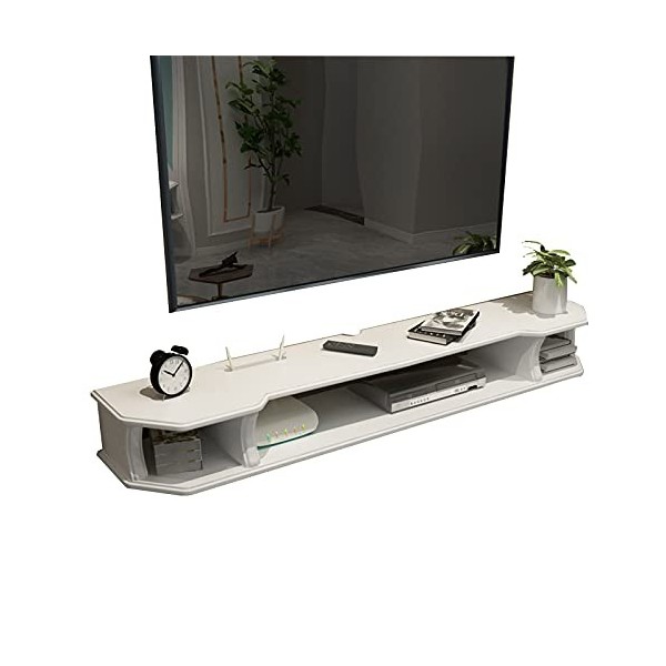 EsEntL Étagère Flottante pour Meuble TV, Console multimédia pour décodeur 90/120/130 cm, Meuble TV en Bois Blanc, adaptée au 