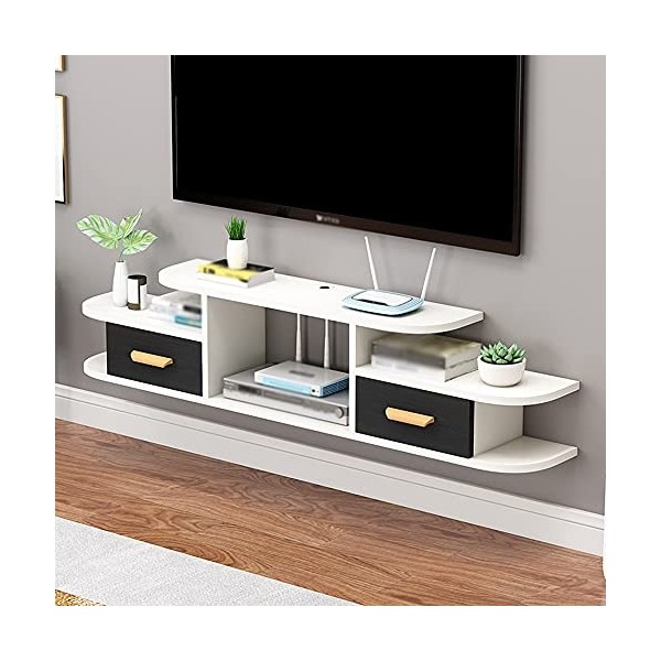 EsEntL Étagère TV Murale, Deux Portes darmoire, tiroirs, Meuble TV Flottant avec Trou pour Fil, pour Lecteur DVD Blu-Ray, bo