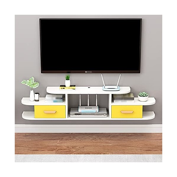 EsEntL Étagère TV Murale, Deux Portes darmoire, tiroirs, Meuble TV Flottant avec Trou pour Fil, pour Lecteur DVD Blu-Ray, bo