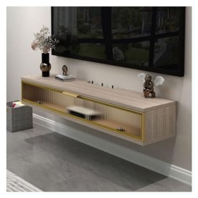 Meuble TV Étagère de meuble TV flottante avec porte, boîte de rangement murale for prise de routeur WiFi TV, console multiméd