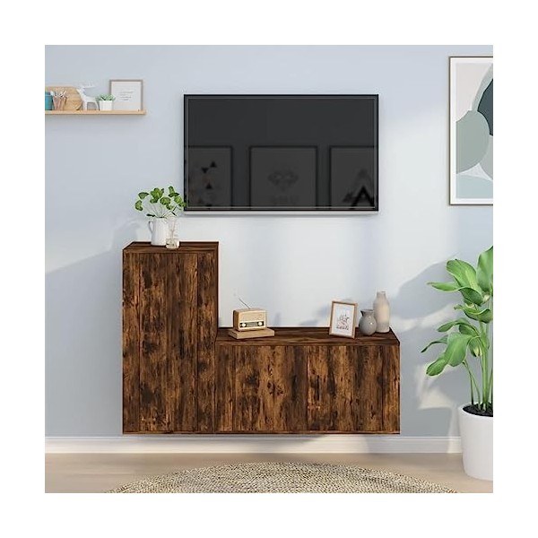 Meuble TV 2 pièces en chêne fumé