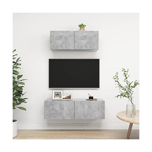 Meuble TV 2 pièces en bois gris béton