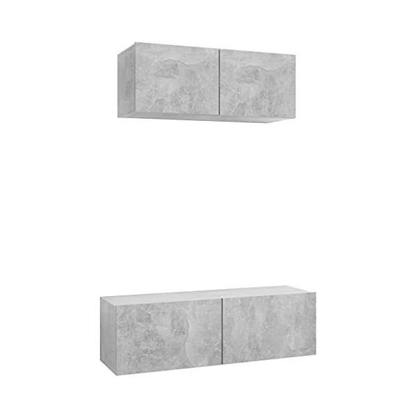 Meuble TV 2 pièces en bois gris béton