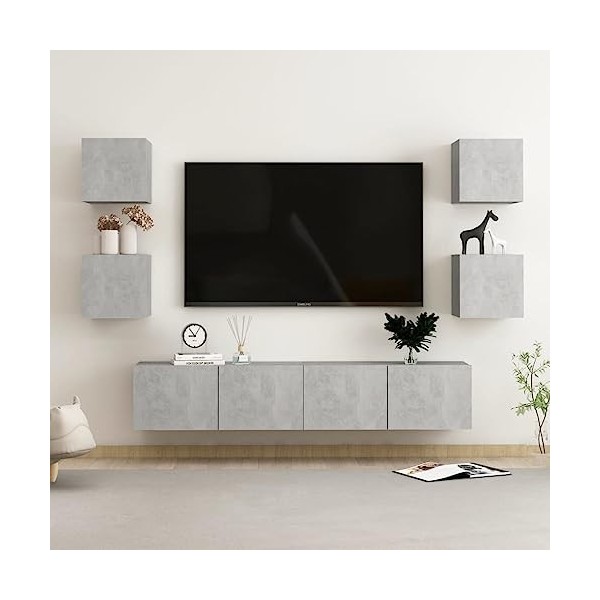 Camerina Ensemble de Meubles TV 6 pcs Gris béton Aggloméré,Meuble TV Longueur,Meubles De Salon TV,Meuble Bas Salon