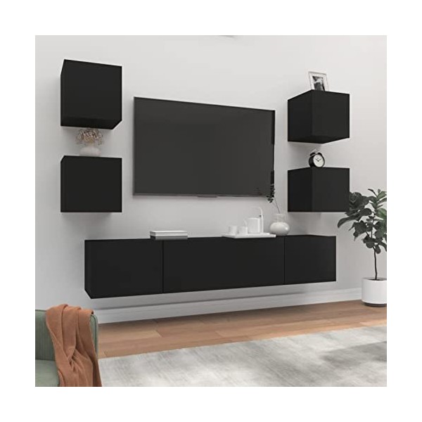 CIADAZ Ensemble de Meubles TV 6 pcs Noir Bois dingénierie,Meuble TV,Table Basse Salon Meuble TV,Table Basse LED Couleurs