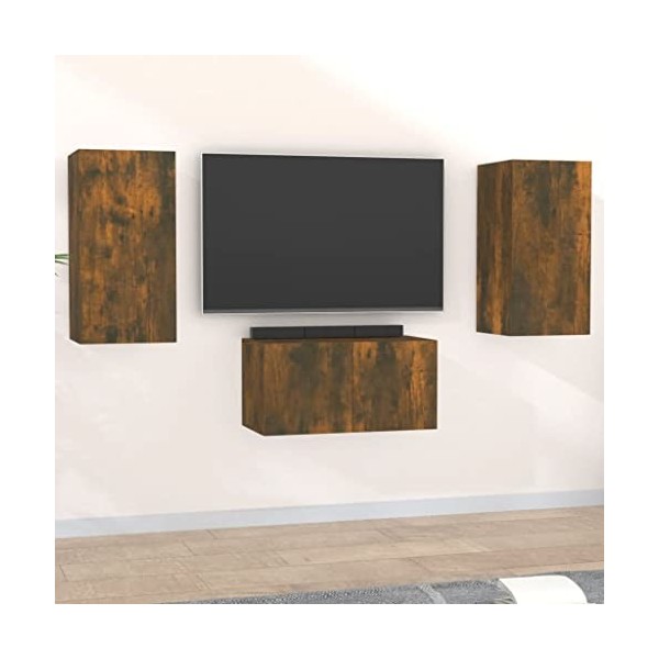 TEKEET Meuble TV 3 pièces en chêne fumé