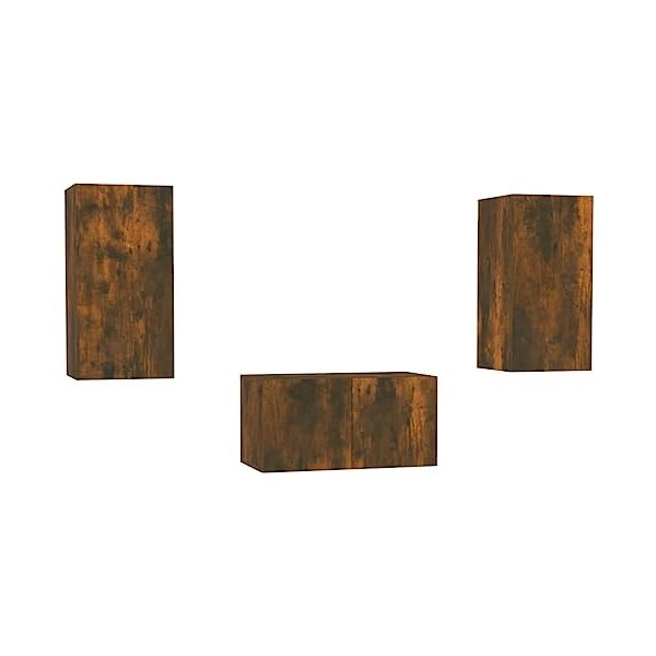 TEKEET Meuble TV 3 pièces en chêne fumé