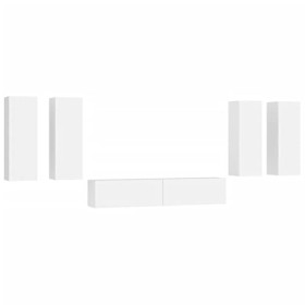 JUNZAI Ensemble de Meubles TV 6 pcs Blanc Bois dingénierie,Meuble TV,Table Basse Salon Meuble TV,Table Basse LED Couleurs