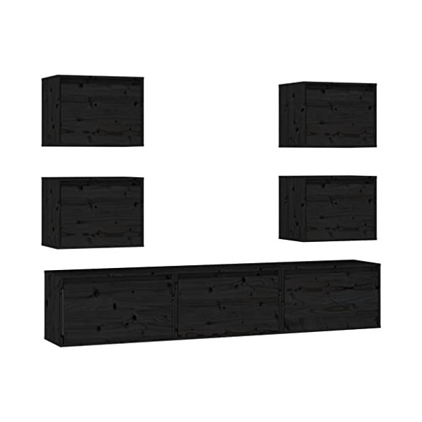 vidaXL Meubles TV 7 pcs Muraux Suspendus Flottants Centres de Divertissement Meubles de Rangement Salle de Séjour Salon Noir 