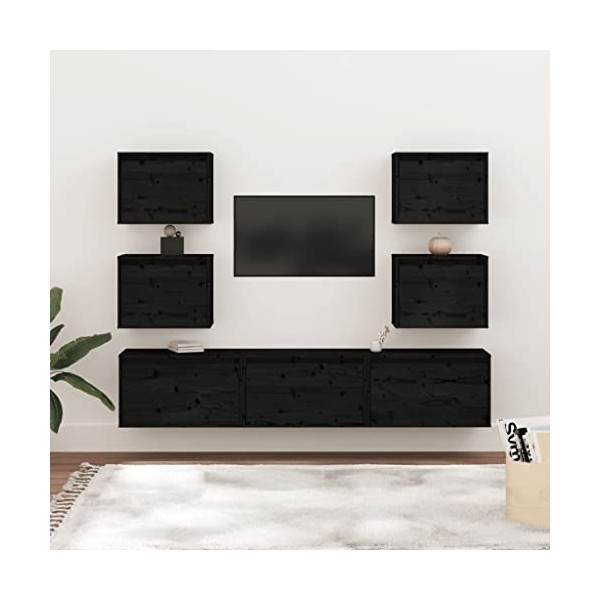 vidaXL Meubles TV 7 pcs Muraux Suspendus Flottants Centres de Divertissement Meubles de Rangement Salle de Séjour Salon Noir 