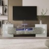 Meuble TV bas élégant avec éclairage LED Blanc brillant 200 cm Meuble de salon Design moderne Surface en verre élégante Gris