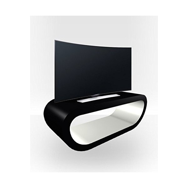 Zespoke Meuble TV noir à structure centrale - Intérieur gris clair brillant