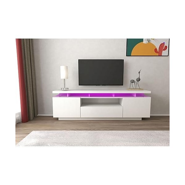 Habitat et Jardin Meuble TV LED Laqué Ruth - 165 x 40 x 49 cm - Blanc
