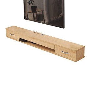 EsEntL Meuble TV en Bois Massif, Console multimédia Murale avec 2 tiroirs, étagère Flottante pour Meuble TV, 39,3/47,2/55,1 P