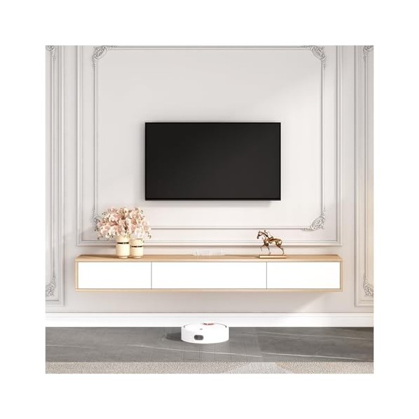 KiLoom PetterShop Meuble TV Étagère Murale Flottant, Étagère TV Flottant, Support TV Flottant Mural Console Multimédia, pour 