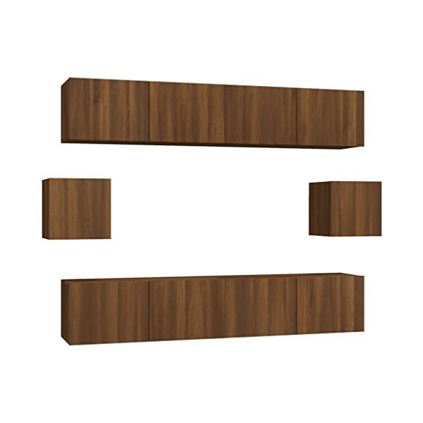 heybb Ensemble de Meubles TV 6 pcs Chêne Marron Bois dingénierie,Meuble TV Étagère,Meuble dangle TV,Meuble Haut Salon