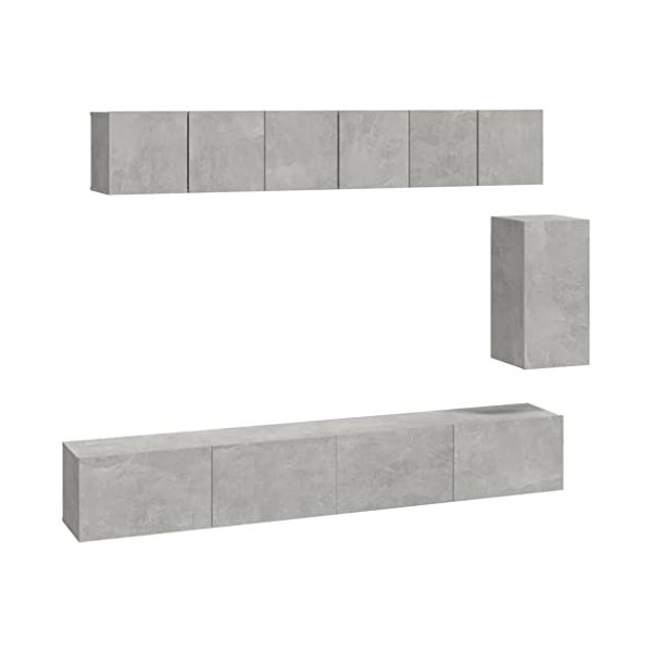 BaraSh Ensemble de Meubles TV 6 pcs Gris béton Bois dingénierie,Meuble TV,Table Basse Salon Meuble TV,Table Basse LED Couleu