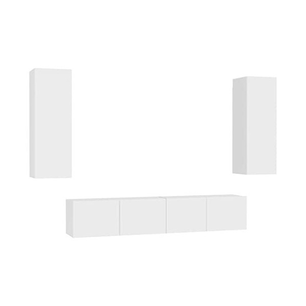 lvssiao Meuble TV pour salon avec 4 pièces en aggloméré Blanc très résistant Module TV pour chambre à coucher salon