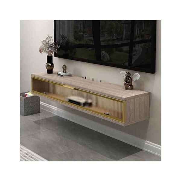 Meuble TV Murale Étagère de meuble TV flottante avec porte, boîte de rangement murale for prise de routeur WiFi TV, console m
