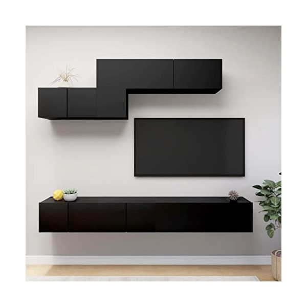 ZEYUAN Ensemble de Meuble TV 6 pcs Noir Aggloméré,Meuble TV,Table Basse Salon Meuble TV,Table Basse LED Couleurs