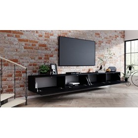 Television 65 Pouces Meuble Tele Industriel Longueur 240 cm Armoire TV étagère TV Board lowboard Table Mat Noir accrochage/Su