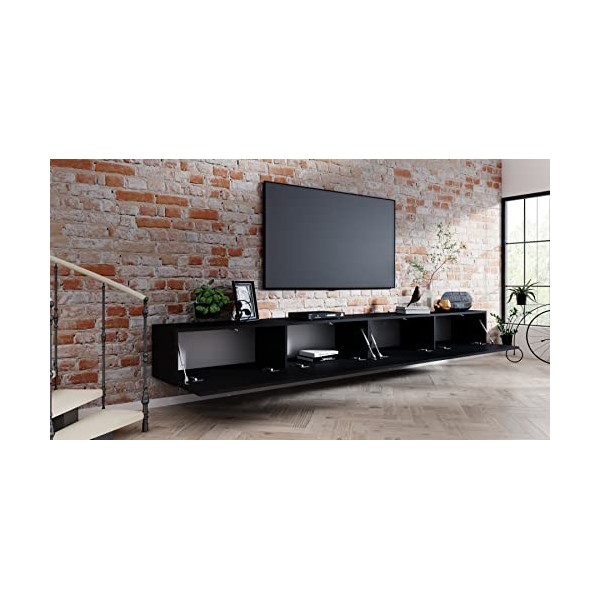 Television 65 Pouces Meuble Tele Industriel Longueur 240 cm Armoire TV étagère TV Board lowboard Table Mat Noir accrochage/Su