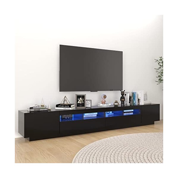 Higsose Meuble TV Salon avec Lumières LED RVB Noir 260x35x40 cm Aggloméré Armoire Multimédia Rangement Ample Ranger Soigneuse