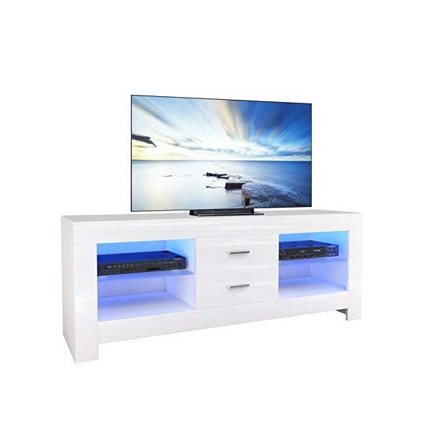 Dripex Meuble TV avec Lumières LED Unité TV, Unité de Divertissement à Façade Brillantes Blanches, 130x40x35cm