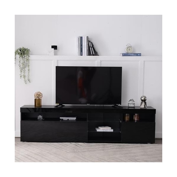 Aunvla Meuble TV moderne blanc avec panneau clair, éclairage LED variable, salon et salle à manger 180 cm